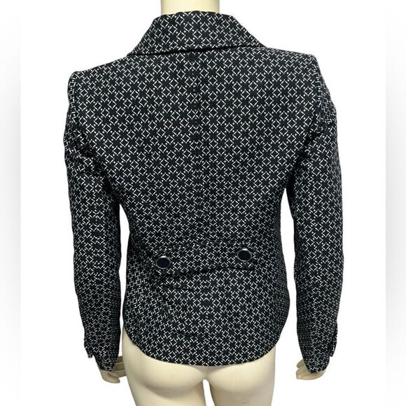 Ann Taylor Silk Cotton Black and white blazer button coat jacket design print - Picture 5 of 7